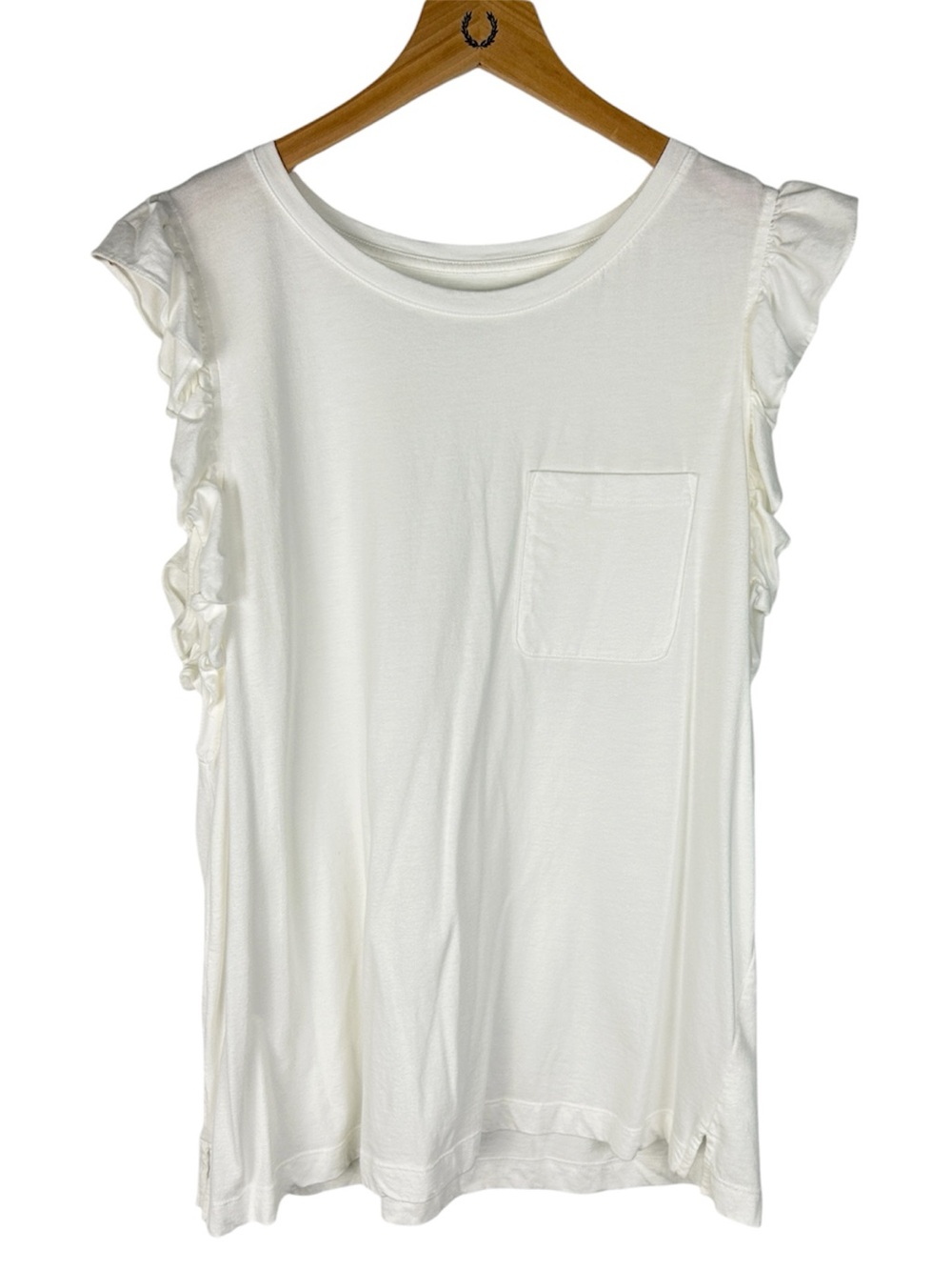 Women's Cream Ruffle Sleeve Pocket Top
